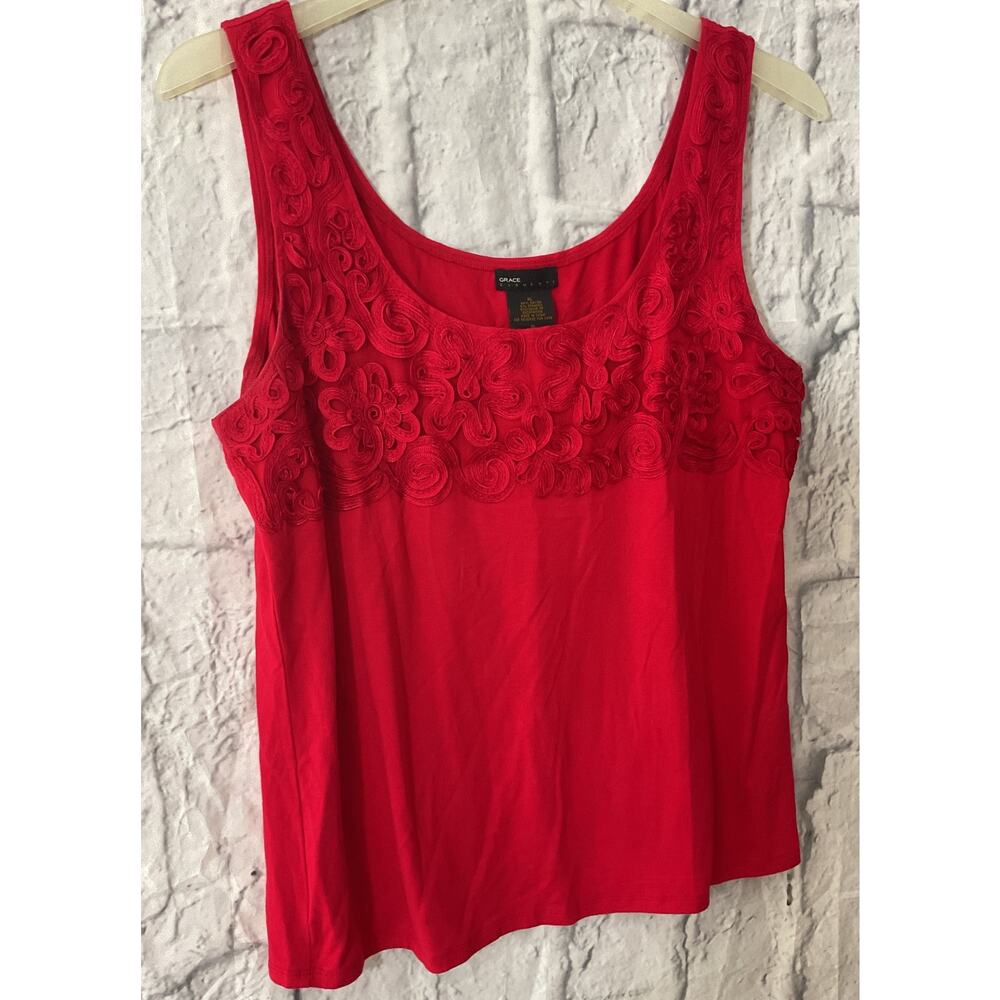 Grace Elements Red Tank Floral Accent Top XL